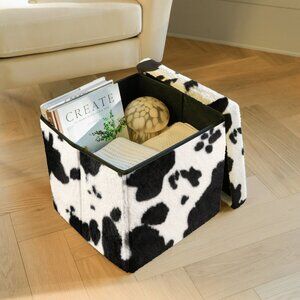 Go-Poufs Knock-Down Medium Cube Faux Cowhide Storage Ottoman | 15"x15"x15"
